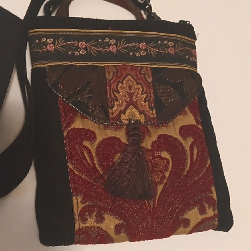 Janet McKinstry repurposed textiles brocade velvet crossbody bag purse MJCK
